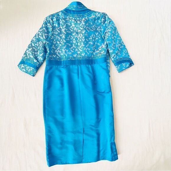 Womens Dress Silk Custom 3/4 Sleeve Floral Dressy Asian Holiday Party Wedding S - Picture 3 of 5